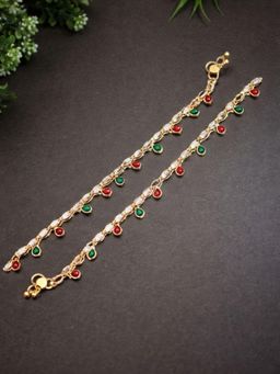 I Jewels - Women Traditional Multi-Color Gold Plated Kundan Anklets