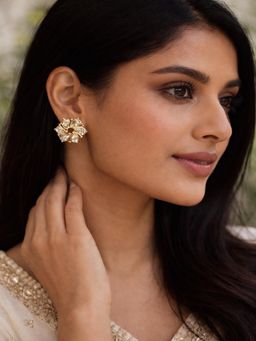 JEWELZ - Women Gold-Tone Crystal Floral Stud Earrings