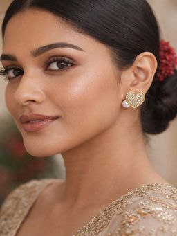 JEWELZ - Women Gold-Tone Heart Stone Pearl Stud Earrings