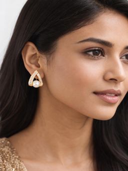 JEWELZ - Women Gold-Tone Pearl Stone Stud Earrings