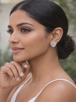 JEWELZ - Women Chic Round Blue Crystal Stud Earrings