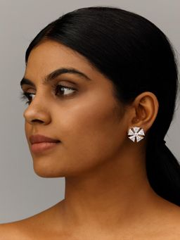 JEWELZ - Women Silver-Tone Geometric Crystal Stud Earrings