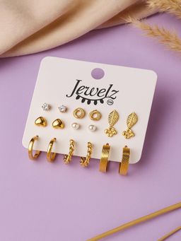JEWELZ - Women Gold-Tone Studs and Hoops Earrings (Pack of 9)