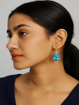 JEWELZ - Women Gold-Tone Blue Enamel Drop Earrings
