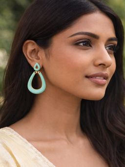 JEWELZ - Women Gold-Tone Mint Green Teardrop Earrings