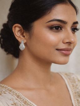 JEWELZ - Women Silver-Tone Crystal Cluster Drop Earrings