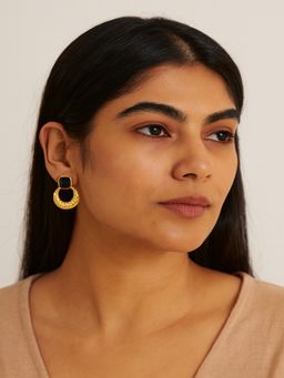 JEWELZ - Women Gold Plated Black Stone Drop Earrings