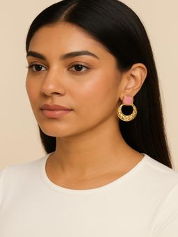JEWELZ - Women Gold Plated Soft Pink Stone Drop Earrings
