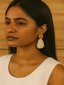 JEWELZ - Women Gold-Tone Ivory Stone Geometric Drop Earrings