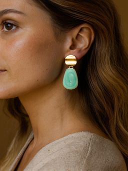 JEWELZ - Women Gold-Tone Mint Green Stone Drop Earrings