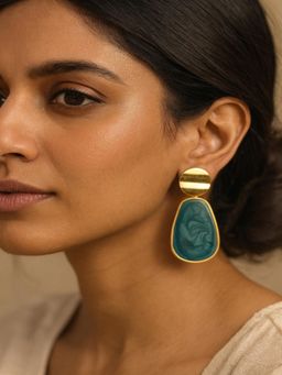 JEWELZ - Women Gold-Tone Teal Stone Drop Earrings