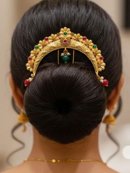 Accessher - Women Ethnic Gold-Plated Floral Hair Juda Pin