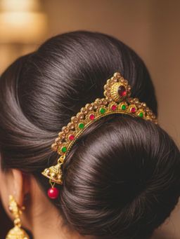 Accessher - Women Gold-Plated Multi-Color Stone Jhumki Hair Juda Pin