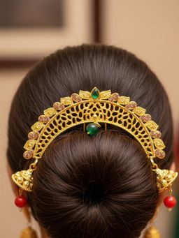 Accessher - Women Gold-Plated Multi-Color Cutwork Hair Juda Pin