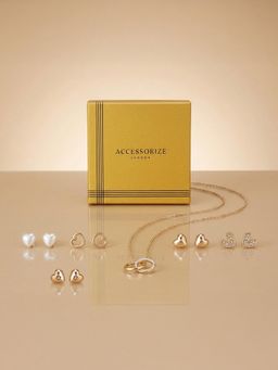 Accessorize London - Women Heart with Gold-Tone Ring Style Necklace Set