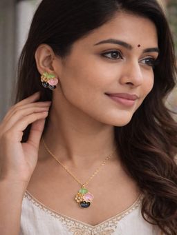 JEWELZ - Women Gold-Tone Multi-Color Disc Necklace Set