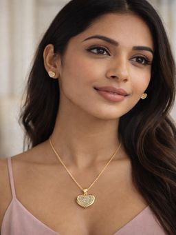 JEWELZ - Women Gold-Tone White Crystal Heart Necklace Set