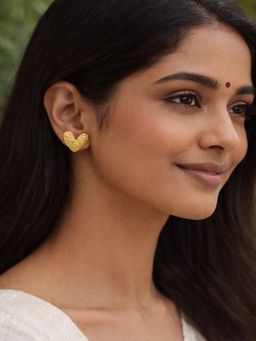 JEWELZ - Women Gold-Tone Textured Heart Stud Earrings