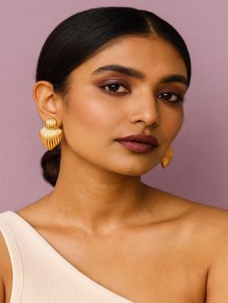 JEWELZ - Women Gold-Tone Ribbed Heart Drop Earrings