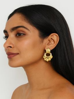 JEWELZ - Women Gold-Tone Off White Floral Drop Earrings