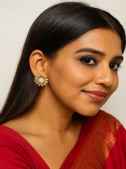 JEWELZ - Women Gold-Tone White Floral Pearl Stud Earrings