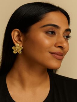 JEWELZ - Women Gold-Tone Textured Floral Stud Earrings