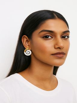 JEWELZ - Women Gold-Tone Off White Spiral Stud Earrings