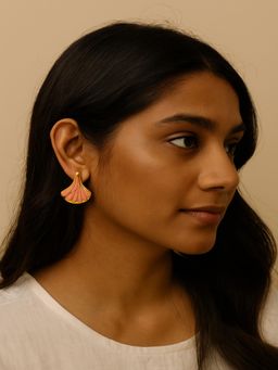 JEWELZ - Women Gold-Tone Pink Enamel Fan Drop Earrings