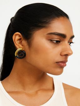JEWELZ - Women Gold-Tone Black Spiral Stud Earrings