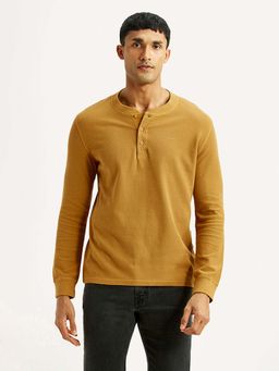 Levi's - Mustard Knitted Full Sleeves Henley Neck T-Shirt