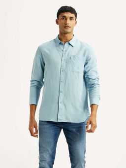 Levi's - Blue Linen Blend Full Sleeves Collar Neck Shirt