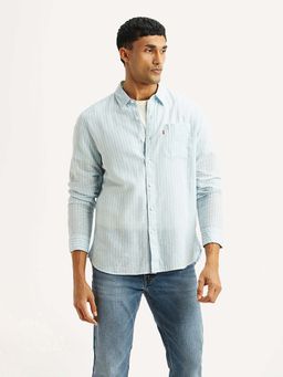 Levi's - Blue Linen Full Sleeves Collar Neck Shirt