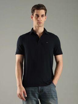 Tommy Hilfiger - Navy Blue Cotton Half Sleeves Collar Neck Polo T-Shirt