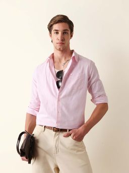 The Bear House - Pink Cotton Full Sleeves Collar Neck Shirt