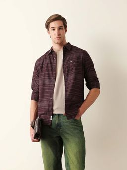 The Bear House - Brown Cotton Full Sleeves Collar Neck Shirt