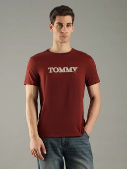 Tommy Hilfiger - Maroon Cotton Half Sleeves Crew Neck T-Shirt