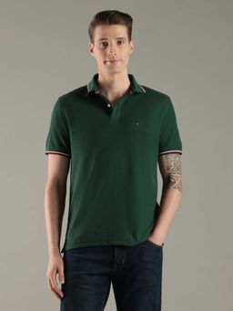 Tommy Hilfiger - Green Cotton Half Sleeves Collar Neck Polo T-Shirt