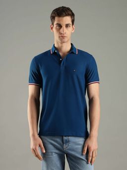 Tommy Hilfiger - Blue Cotton Half Sleeves Collar Neck Polo T-Shirt