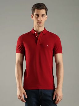 Tommy Hilfiger - Red Cotton Half Sleeves Collar Neck Polo T-Shirt