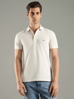 Tommy Hilfiger - Off White Cotton Half Sleeves Collar Neck Polo T-Shirt