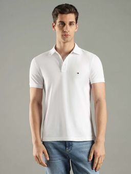 Tommy Hilfiger - White Cotton Half Sleeves Collar Neck Polo T-Shirt