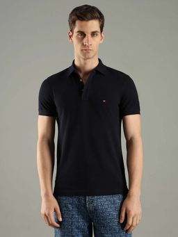 Tommy Hilfiger - Black Cotton Half Sleeves Collar Neck Polo T-Shirt