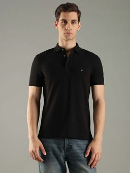 Tommy Hilfiger - Black Cotton Half Sleeves Collar Neck Polo T-Shirt