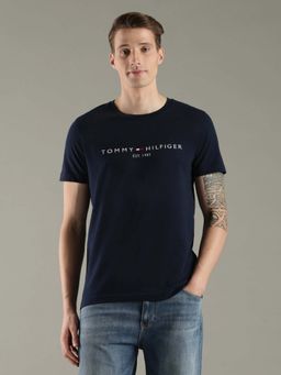 Tommy Hilfiger - Navy Blue Cotton Half Sleeves Crew Neck T-Shirt