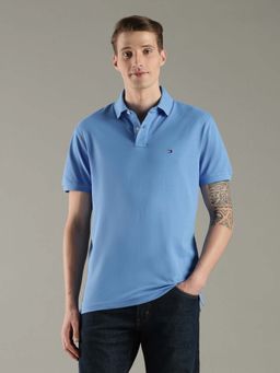 Tommy Hilfiger - Blue Cotton Half Sleeves Collar Neck Polo T-Shirt