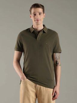 Tommy Hilfiger - Olive Cotton Half Sleeves Collar Neck Polo T-Shirt