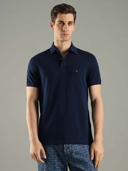 Tommy Hilfiger - Navy Blue Cotton Half Sleeves Collar Neck Polo T-Shirt