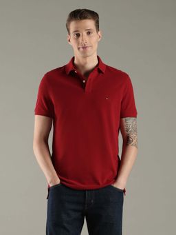 Tommy Hilfiger - Red Cotton Half Sleeves Collar Neck Polo T-Shirt