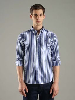 Tommy Hilfiger - Blue Cotton Full Sleeves Collar Neck Shirt