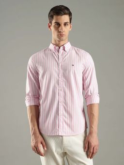 Tommy Hilfiger - Pink Cotton Full Sleeves Collar Neck Shirt